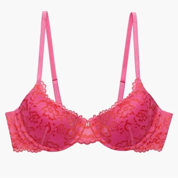 Savage X Fenty Floral Lace Balconette Bra with X Charm in Sweeter Pink Two-Tone - Picture 9 of 10